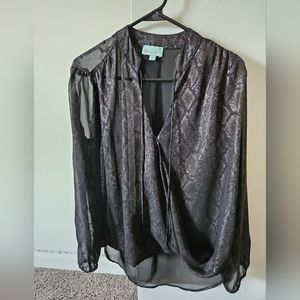 Veronica M Long Sleeve Women's Blouse Size Medium Black Sheer
